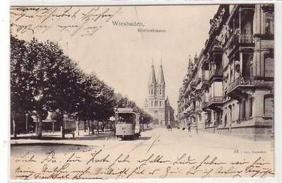 41955 Ak Wiesbaden Rheinstraße Straßenbahn 1902