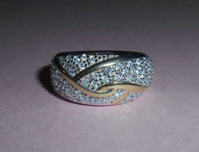 Ring 925er Silber rhodiniert teilvergoldet mit klaren Zirkonia 16,7 mm Ø #1041