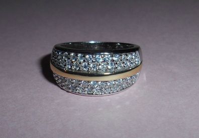 Ring 925er Silber rhodiniert teilvergoldet mit klaren Zirkonia 16,7 mm Ø #1042