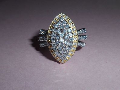 Ring 925er Silber rhodiniert teilvergoldet mit klaren Zirkonia 17,4 mm Ø #1064