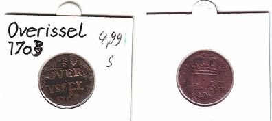 1 Duit Kupfer Münze Niederlande Overissel 1703