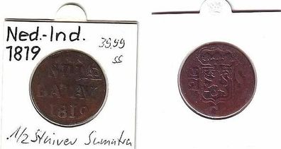 1/2 Stuiver Kupfermünze Niederländisch Ost Indien 1819