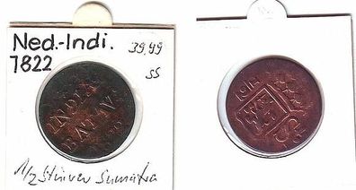 1/2 Stuiver Kupfermünze Niederländisch Ost Indien 1822