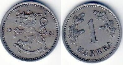 1 Markka Nickel Münze Finnland 1921
