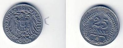 25 Pfennig Nickel Münze Deutsches Reich 1911 G Jäger 18