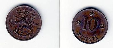 10 Penniä Kupfer Münze Finnland 1934
