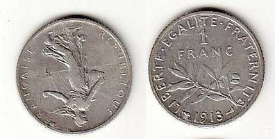 1 Franc Silber Münze Frankreich 1913