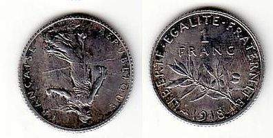 1 Franc Silber Münze Frankreich 1918