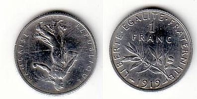 1 Franc Silber Münze Frankreich 1919