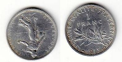 1 Franc Silber Münze Frankreich 1915