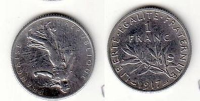 1 Franc Silber Münze Frankreich 1917