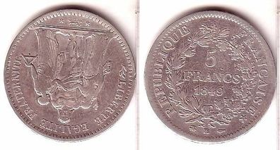 5 Franc Silber Münze Frankreich 1849 BB