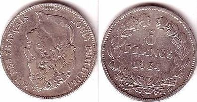 5 Franc Silber Münze Frankreich 1834 BB