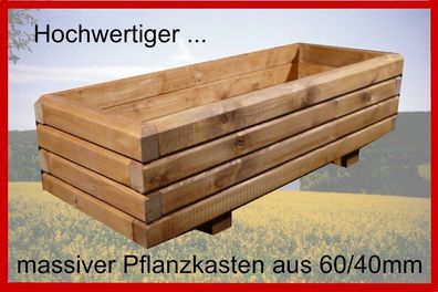 Massiv Pflanzkasten 60x50x48 cm 6/4 Blumenkasten Pflanztrog lasiert TEAK