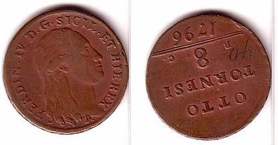 8 Tornesi Kupfer Münze Italien Sizilien 1796
