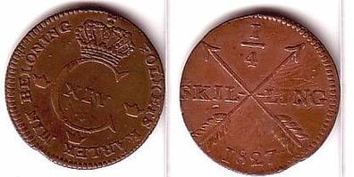 1/4 Skilling Kupfer Münze Schweden 1827