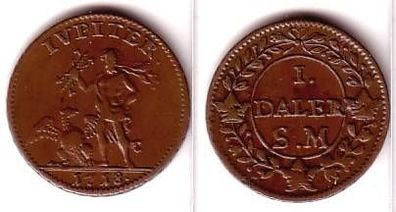 1 Daler Kupfer Münze Schweden 1718 Jupiter