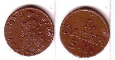 1 Daler Kupfer Münze Schweden 1716 Publica Fide