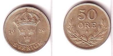 50 Öre Silber Münze Schweden 1939