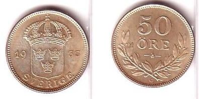 50 Öre Silber Münze Schweden 1933