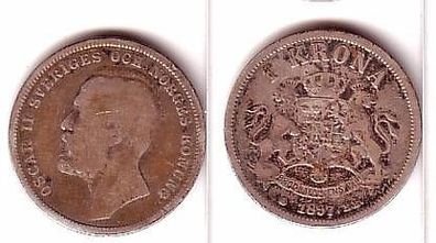 1 Krone Silber Münze Schweden 1897