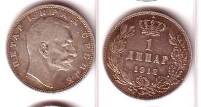 1 Dinar Silber Münze Serbien 1912