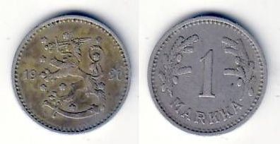 1 Markka Nickel Münze Finnland 1930