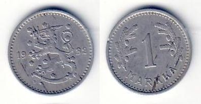 1 Markka Nickel Münze Finnland 1932