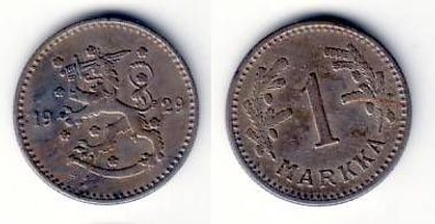 1 Markka Nickel Münze Finnland 1929