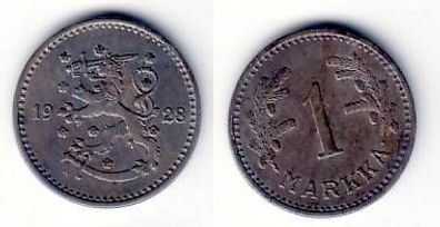1 Markka Nickel Münze Finnland 1928