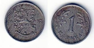 1 Markka Nickel Münze Finnland 1937