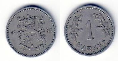 1 Markka Nickel Münze Finnland 1931