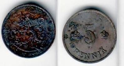 5 Penniä Kupfer Münze Finnland 1936
