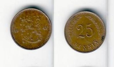 25 Penniä Kupfer Münze Finnland 1941
