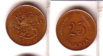 25 Penniä Kupfer Münze Finnland 1943