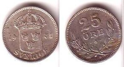 25 Öre Silber Münze Schweden 1931