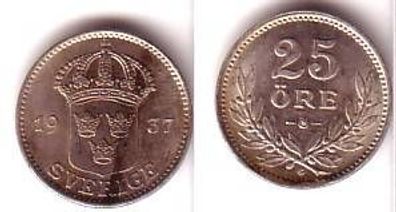 25 Öre Silber Münze Schweden 1937