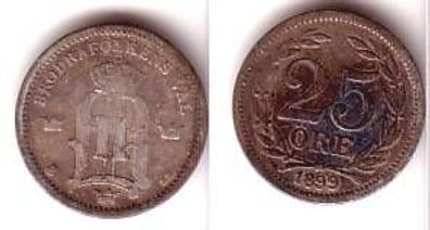 25 Öre Silber Münze Schweden 1899