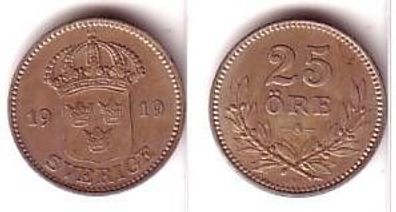 25 Öre Silber Münze Schweden 1919