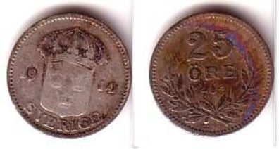 25 Öre Silber Münze Schweden 1916