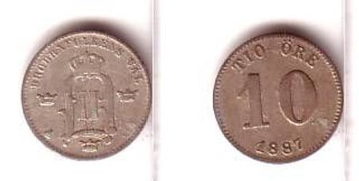 10 Öre Silber Münze Schweden 1887