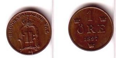 1 Öre Kupfer Münze Schweden 1897