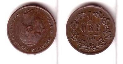 1 Öre Kupfer Münze Schweden 1864