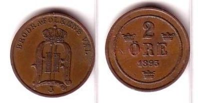 2 Öre Kupfer Münze Schweden 1893