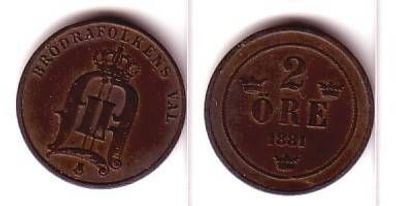 2 Öre Kupfer Münze Schweden 1881