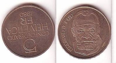 5 Franken Nickel Münze Schweiz Ferdinand Hodler 1980