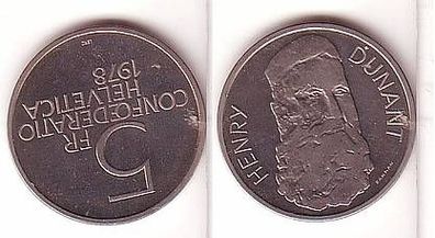 5 Franken Nickel Münze Schweiz Henry Dunant 1978