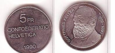 5 Franken Nickel Münze Schweiz Gottfried Keller 1990