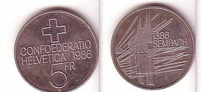 5 Franken Münze Schweiz 600 Jahre Sempach 1986