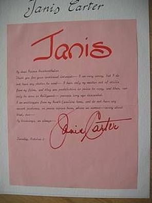 Hollywood Schauspielerin Janis Carter hands. Autogramm!